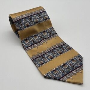 Monsieur Givenchy 100% Silk Tie Made In USA Abstract‎ Pattern Gold 57" X 4"